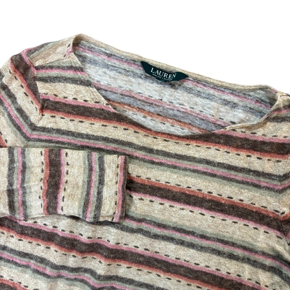 LAUREN RALPH‎ LAUREN Womens Knit Top Multicolor Stripe Long Sleeve 17x20
